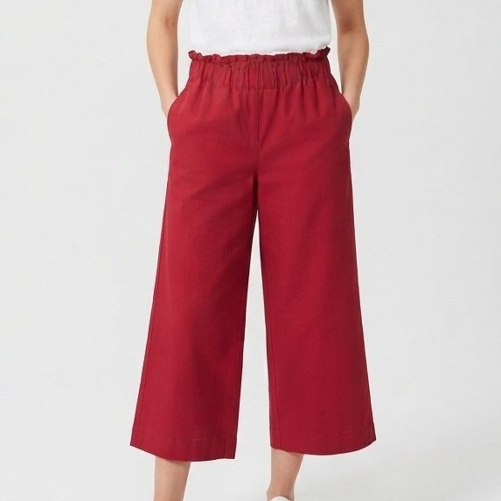 Ann Taylor Factory Wide Leg Pants Womens Large Red Paperbag Waist Cropped